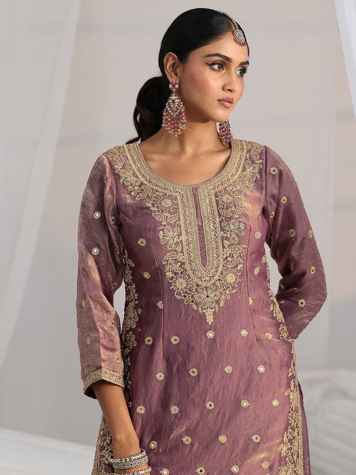 Libas Art Dusty Mauve Mirror Work Embroidered Palazzo Suit Set