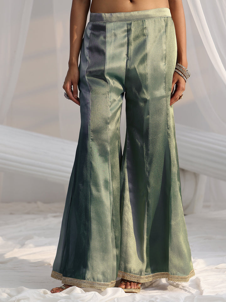 Libas Art Blue Floral Embellished Sleeveless Tissue Sharara Suit Set