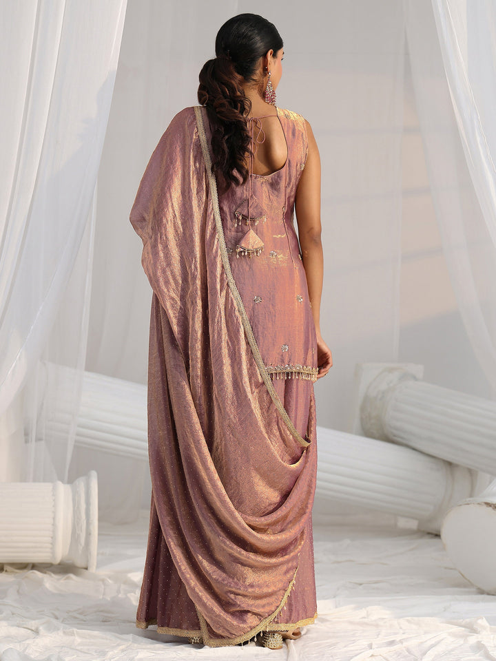 Libas Art Mauve Embellished Sleeveless Silk Blend Palazzo Suit Set
