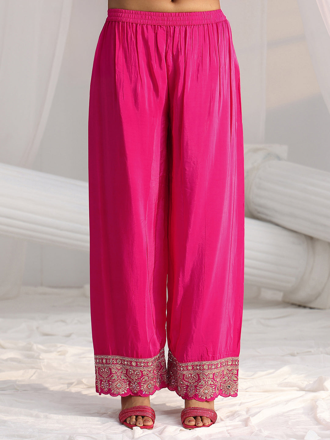 Libas Art Hot Pink Embellished Crepe A Line Suit Set