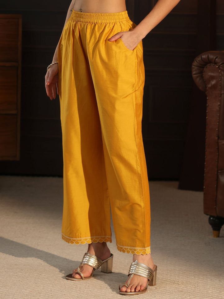 Libas Mustard Floral Embroidered Silk Blend Co-Ord Set