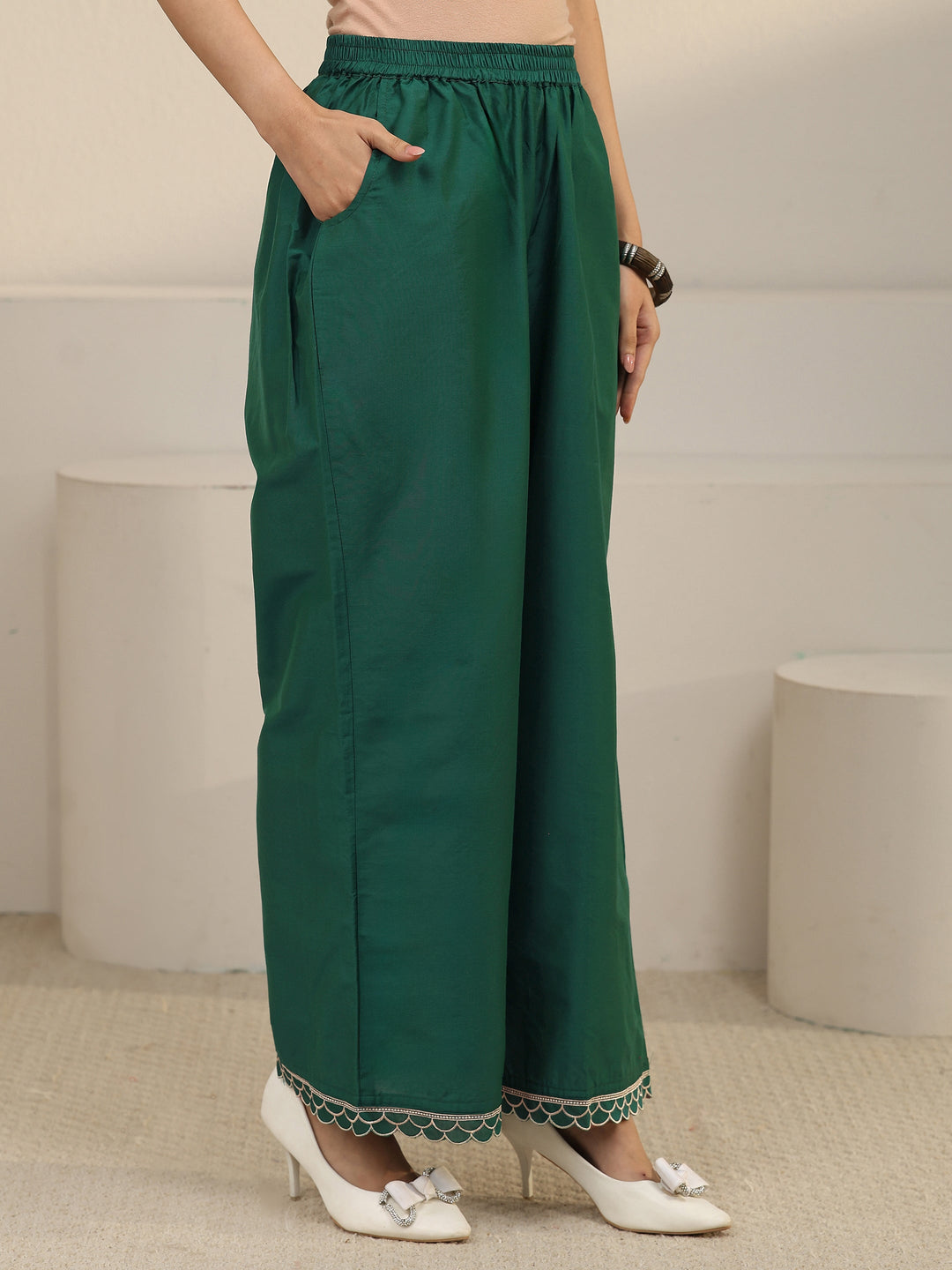 Libas Green Floral Embroidered Silk Blend Co-ord Set