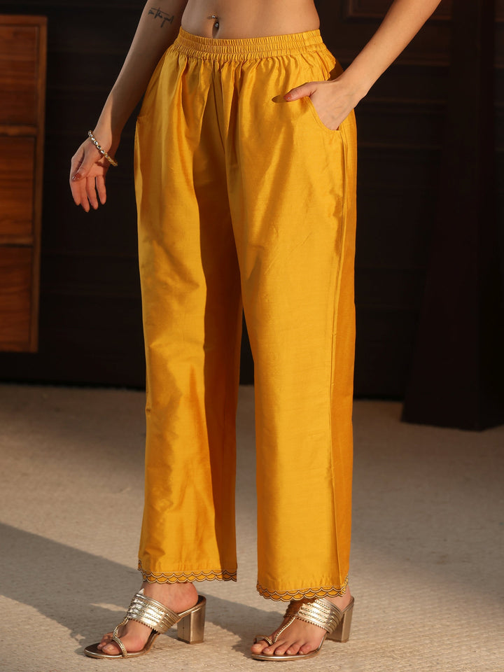 Libas Mustard Floral Embroidered Silk Blend Co-Ord Set