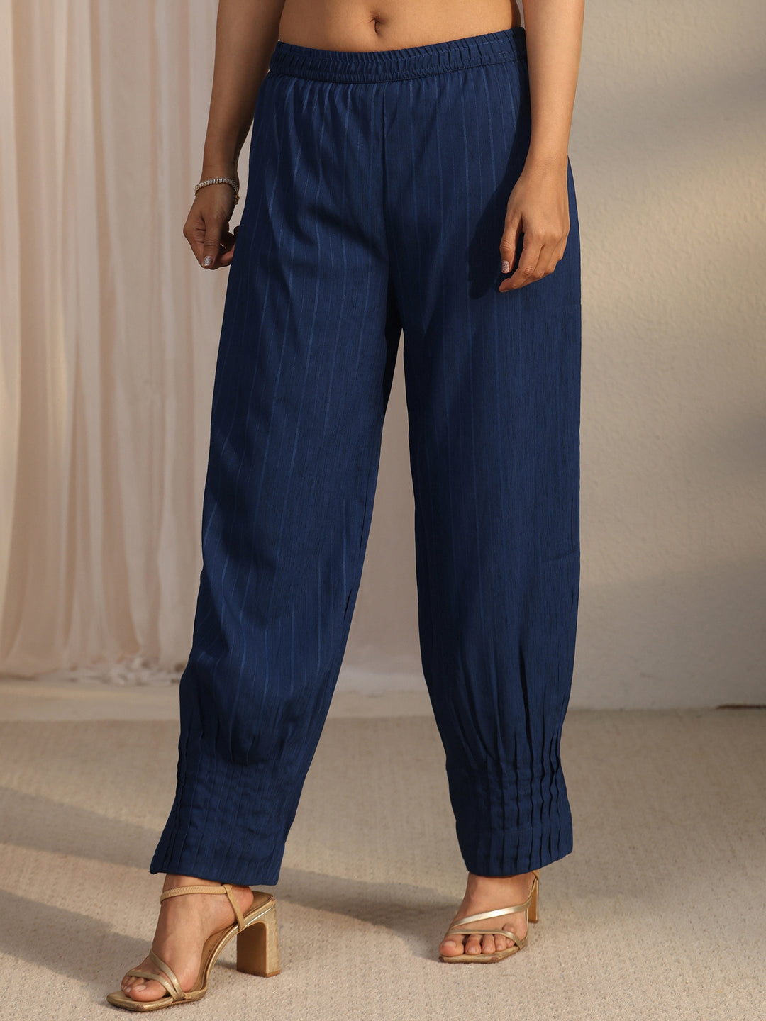 Libas Blue Striped Woven Design Rayon Co-Ord Set