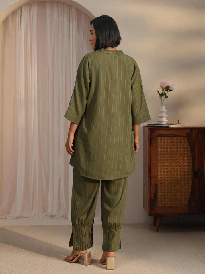 Libas Green Striped Woven Design Rayon Co-Ord Set