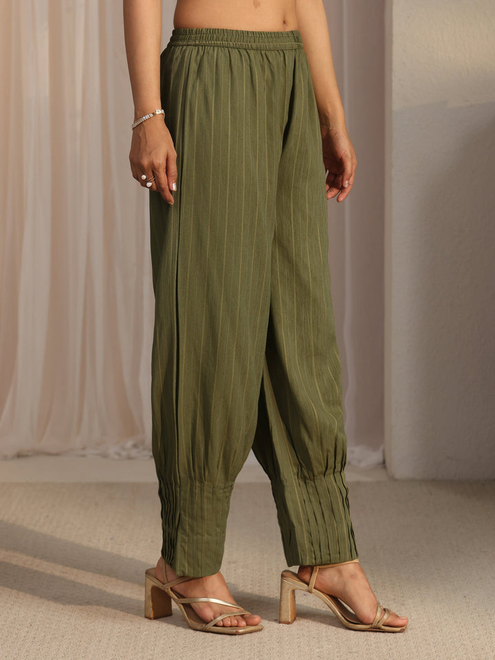 Libas Green Striped Woven Design Rayon Co-Ord Set