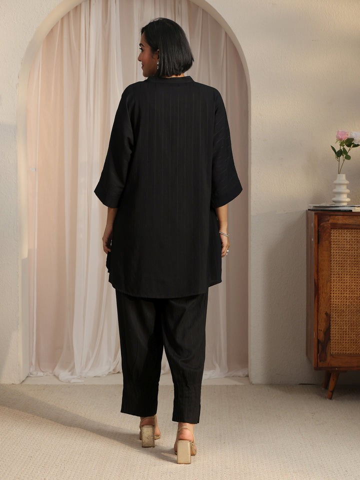 Libas Black Striped Woven Design Rayon Co-Ord Set