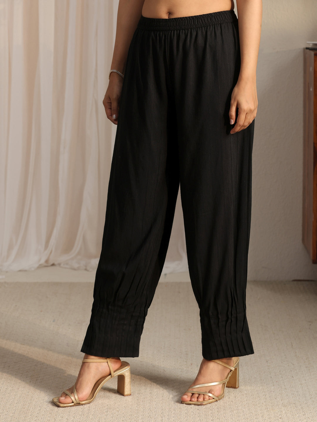 Libas Black Striped Woven Design Rayon Co-Ord Set