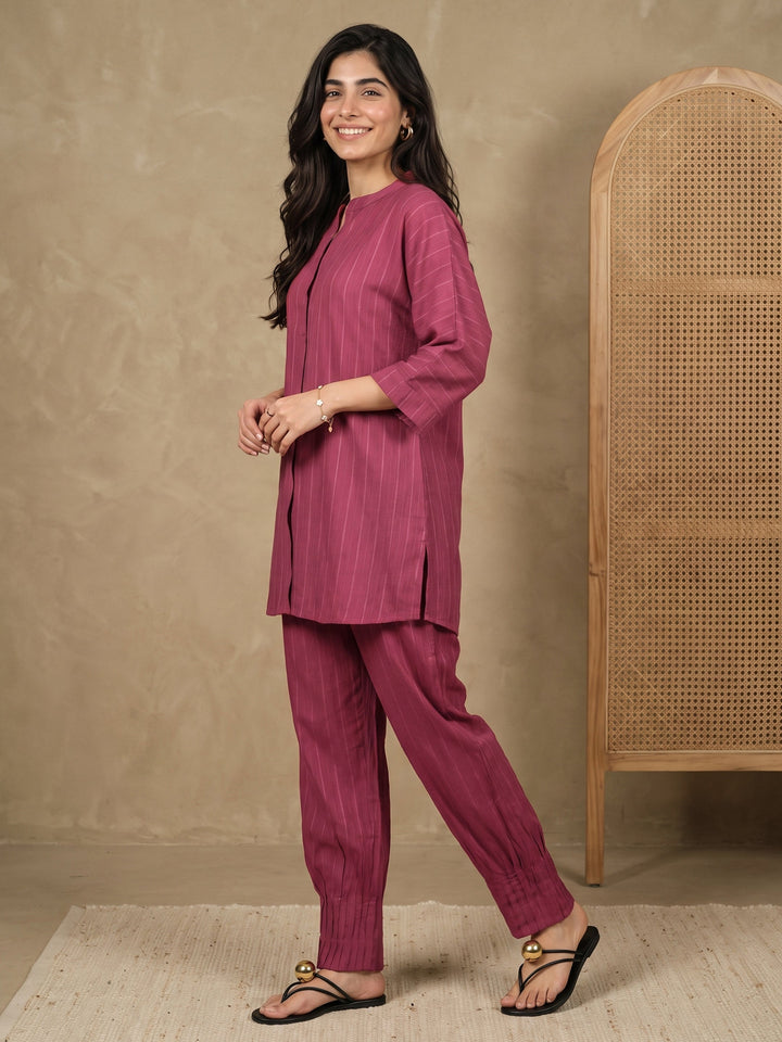 Libas Pink Striped Rayon Co-Ord Set