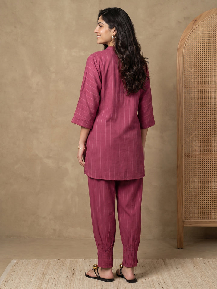 Libas Pink Striped Rayon Co-Ord Set