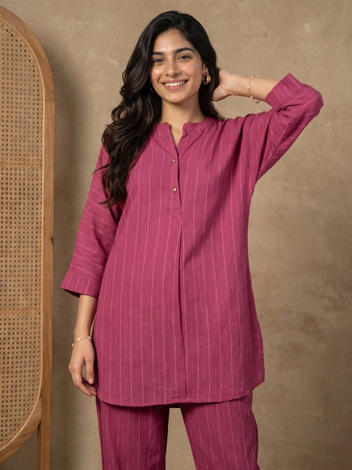 Libas Pink Striped Rayon Co-Ord Set