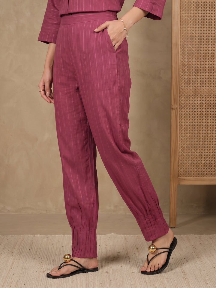 Libas Pink Striped Rayon Co-Ord Set