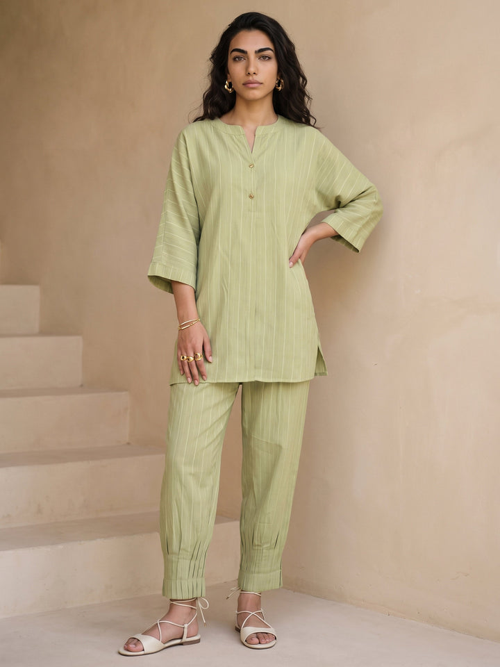 Libas Pista Green Striped Rayon Co-Ord Set
