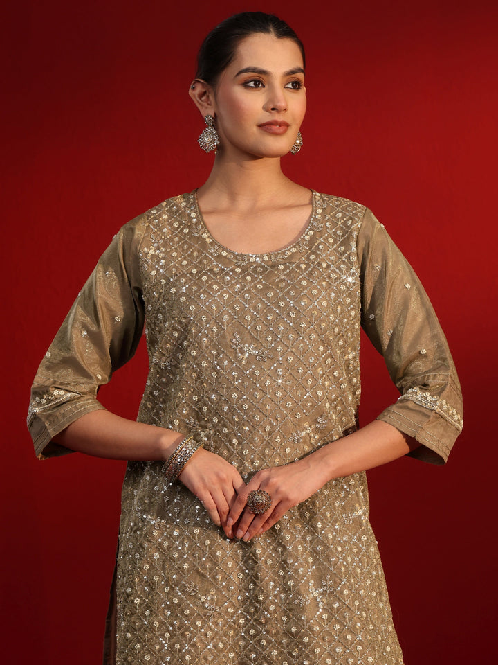 Libas Art Golden Embellished Organza Farshi Salwar Suit
