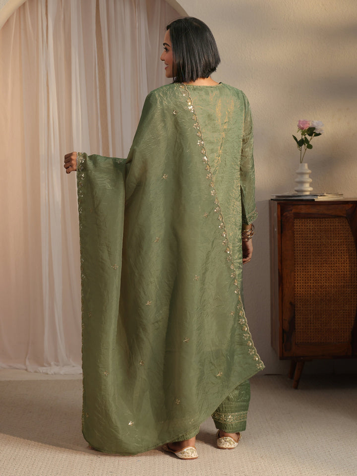 Libas Art Green Embroidered Organza Farshi Salwar Suit