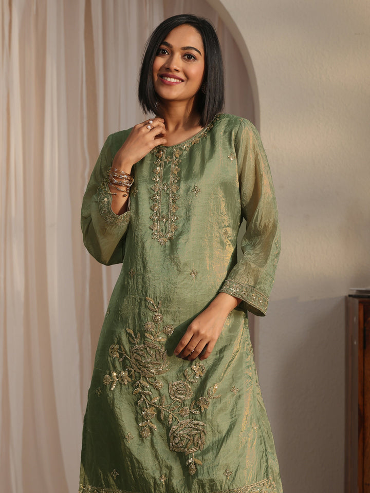 Libas Art Green Embroidered Organza Farshi Salwar Suit