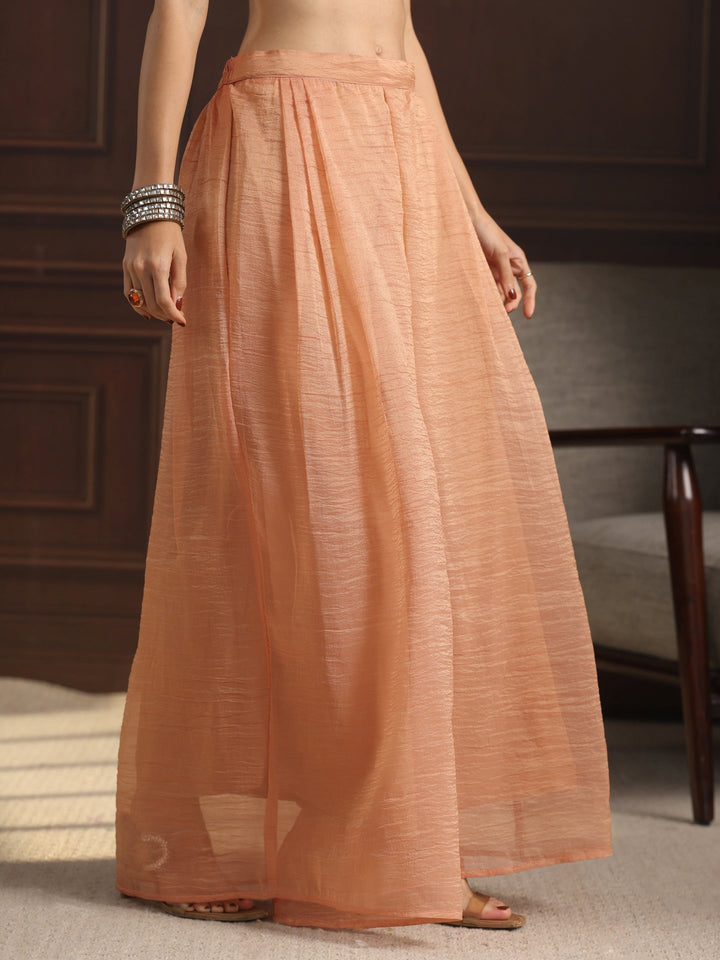 Libas Art Peach Embellished Top and Palazzo Tissue Co-Ord Set