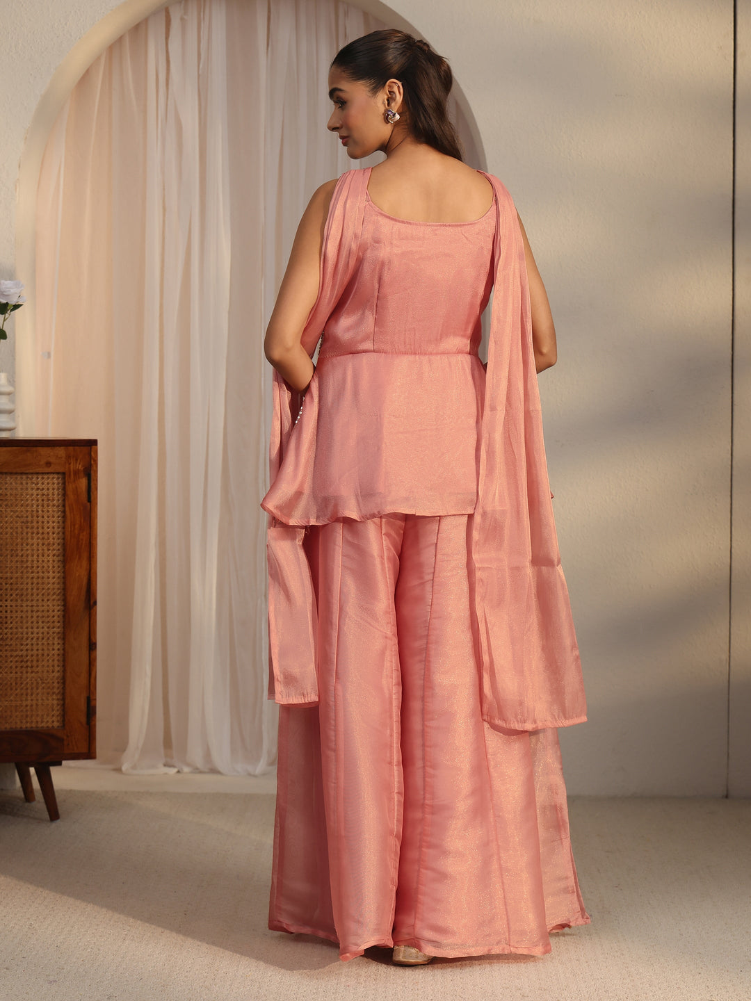 Libas Art Embellished Tissue Short Kurti and Palazzo Suit Set