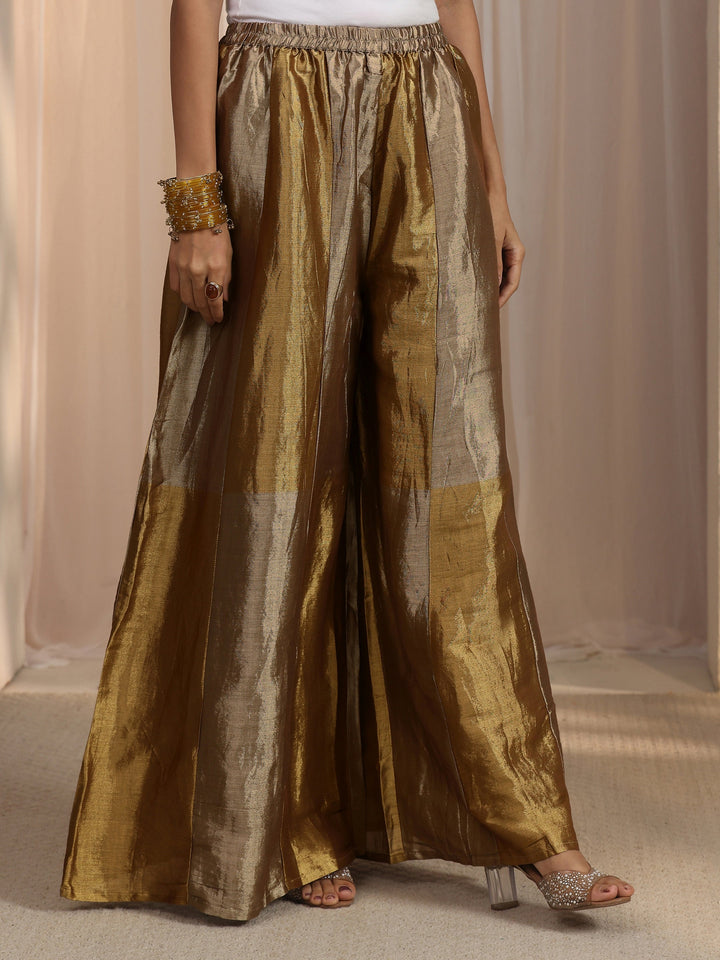 Libas Art Golden Embellished Silk Blend Palazzo Suit Set