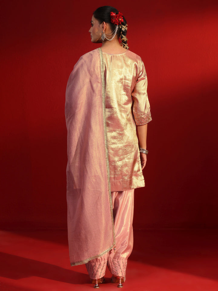 Libas Art Pink Yoke Embellished Silk Blend Farshi Salwar Suit