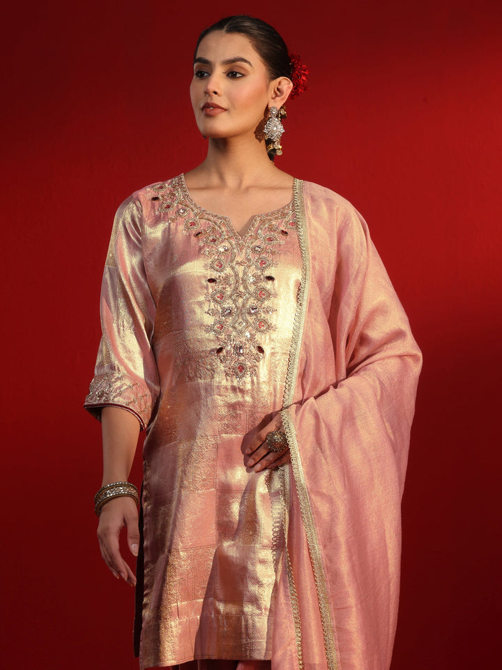 Libas Art Pink Yoke Embellished Silk Blend Farshi Salwar Suit