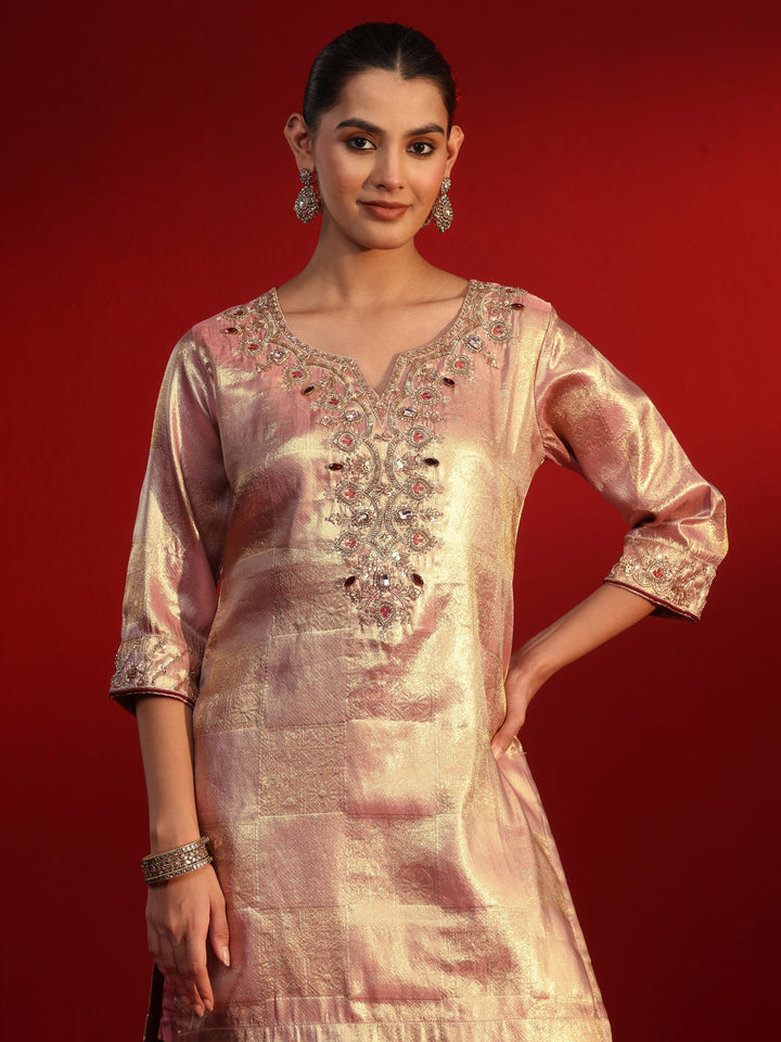 Libas Art Pink Yoke Embellished Silk Blend Farshi Salwar Suit