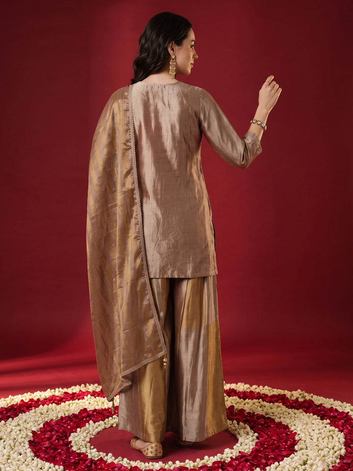 Libas Pink Yoke Design Embellished Tissue Farshi Salwar Suit