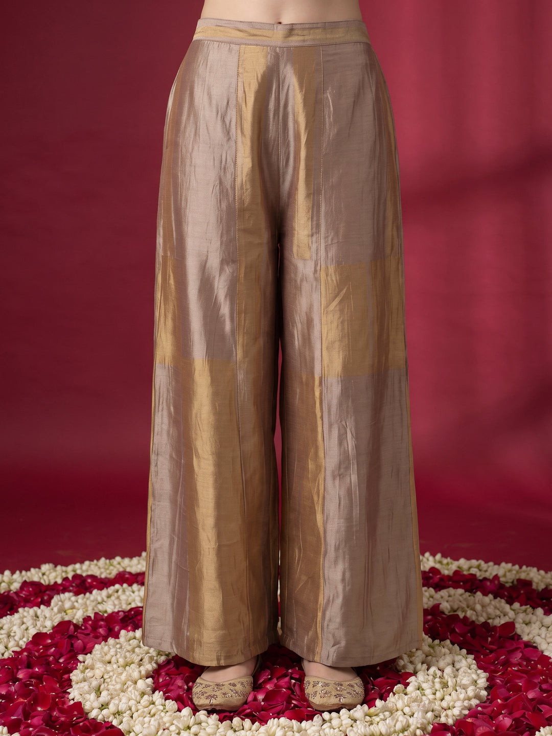 Libas Pink Yoke Design Embellished Tissue Farshi Salwar Suit