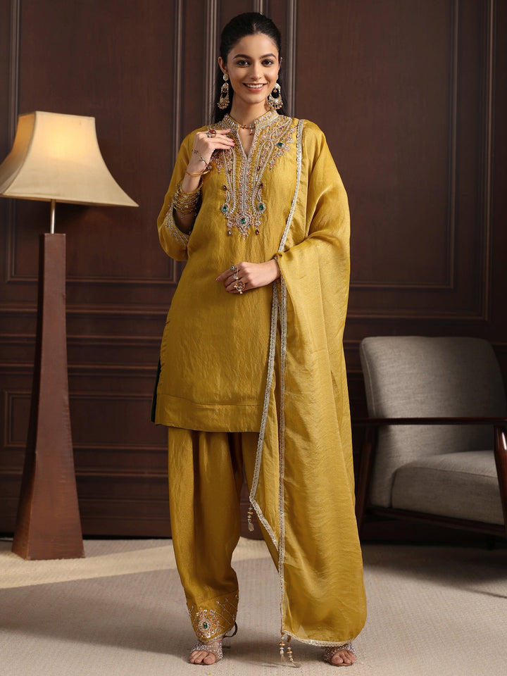 Libas  Mustard Yoke Design Tissue Farshi Salwar Suit