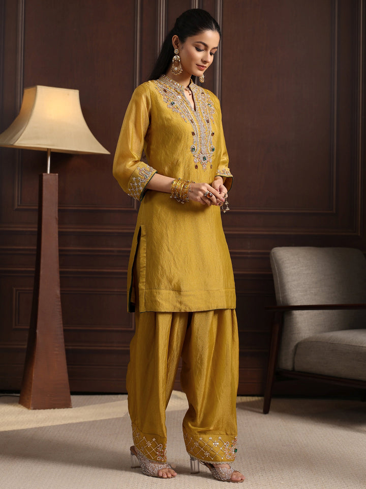 Libas  Mustard Yoke Design Tissue Farshi Salwar Suit
