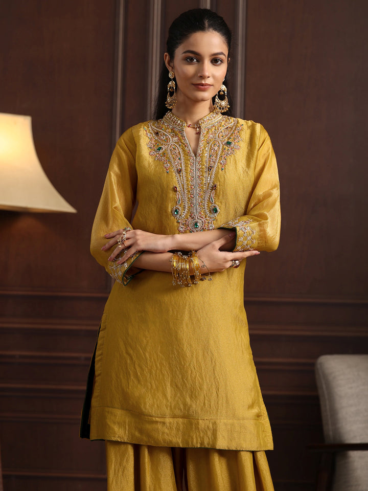 Libas  Mustard Yoke Design Tissue Farshi Salwar Suit