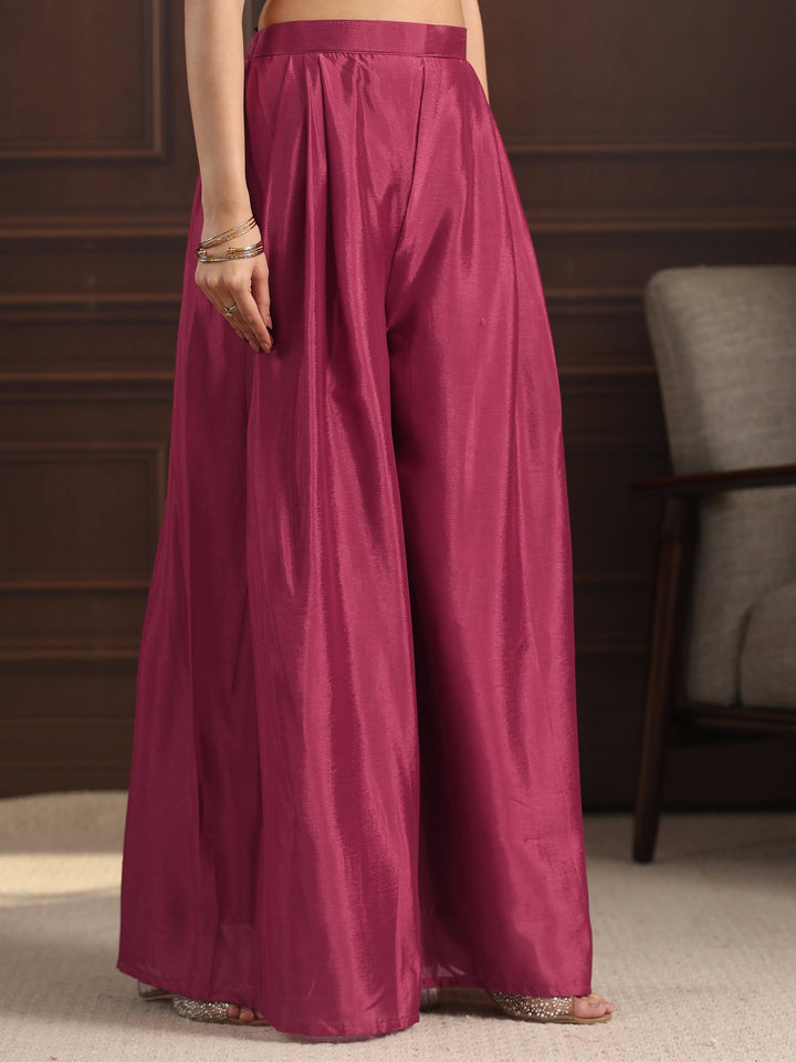 Libas Art Magenta Mirror Work Embellished Chinon Palazzo Suit Set