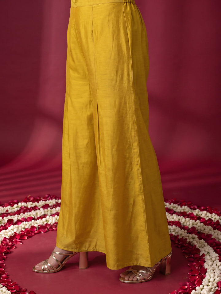 Libas Art Mustard Mirror Work Embellished Chinon Palazzo Suit Set