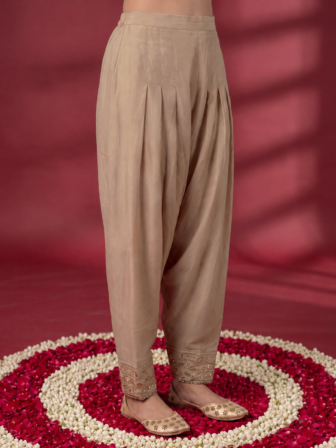 Libas Art Beige Embellished Tissue Farshi Salwar Suit Set