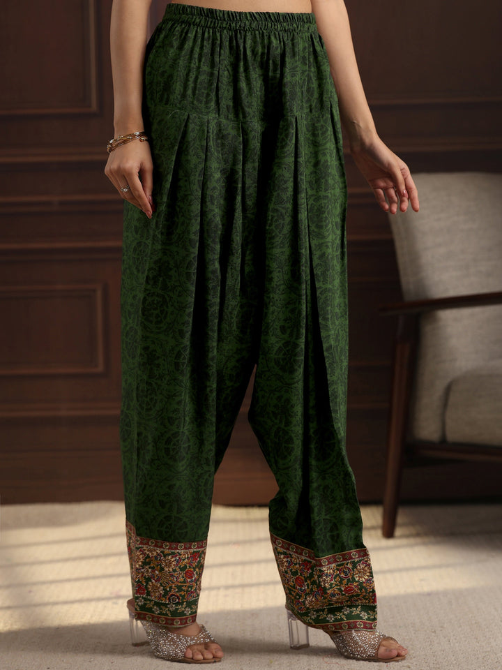 Libas Art Green Floral Printed Muslin Farshi Salwar Suit