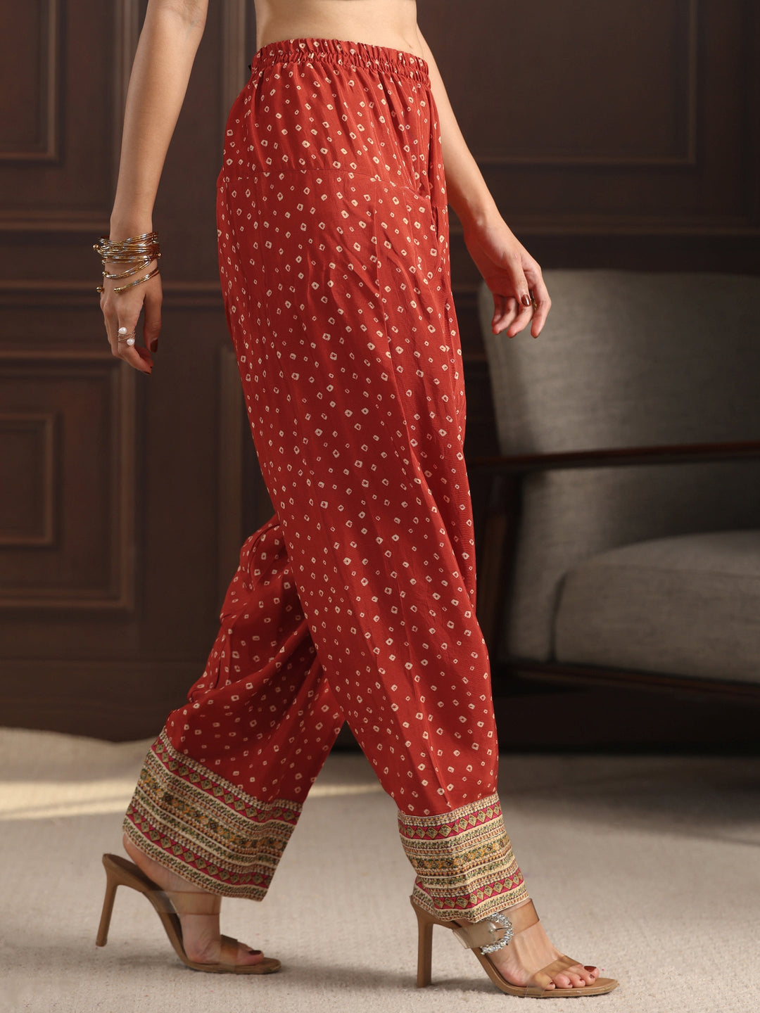 Libas Art Red Floral Printed Muslin Farshi Salwar Suit