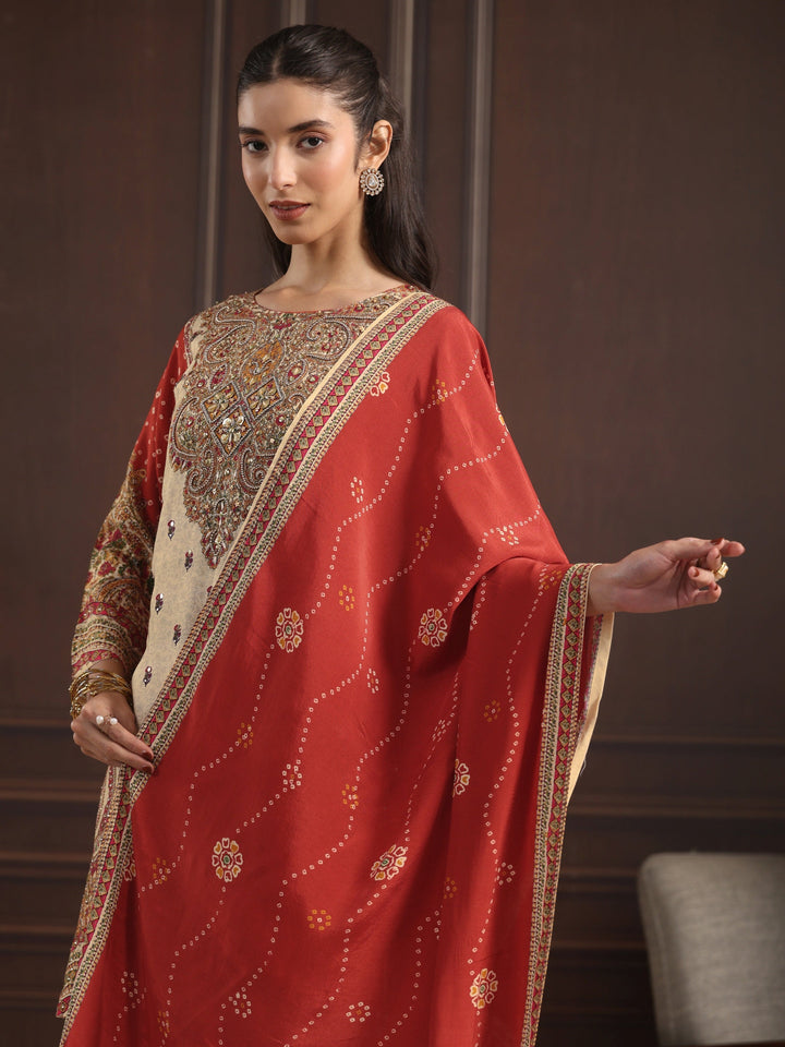Libas Art Red Floral Printed Muslin Farshi Salwar Suit