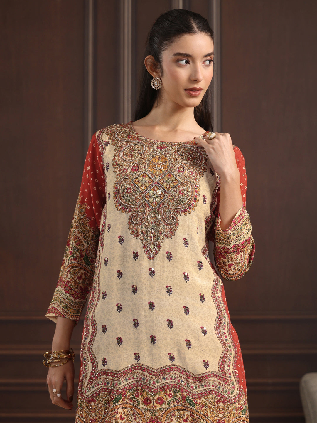 Libas Art Red Floral Printed Muslin Farshi Salwar Suit