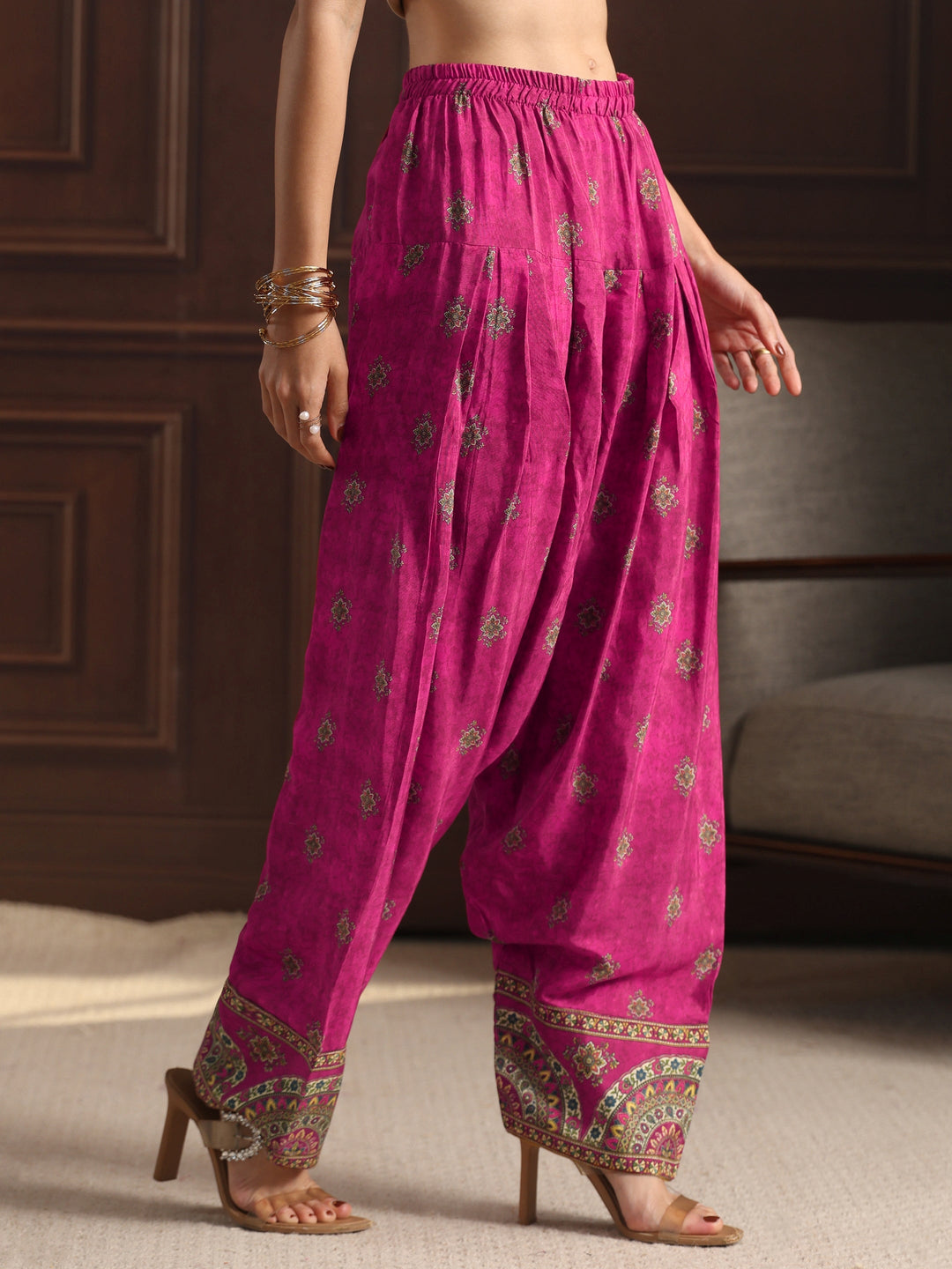 Libas Art Mustard Floral Printed Muslin Farshi Salwar Suit