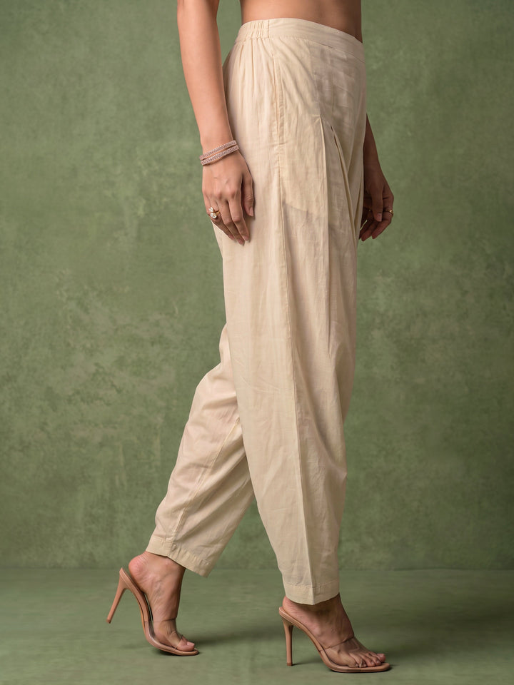 Libas Off White Floral Embroidered Cotton Farshi Salwar Suit