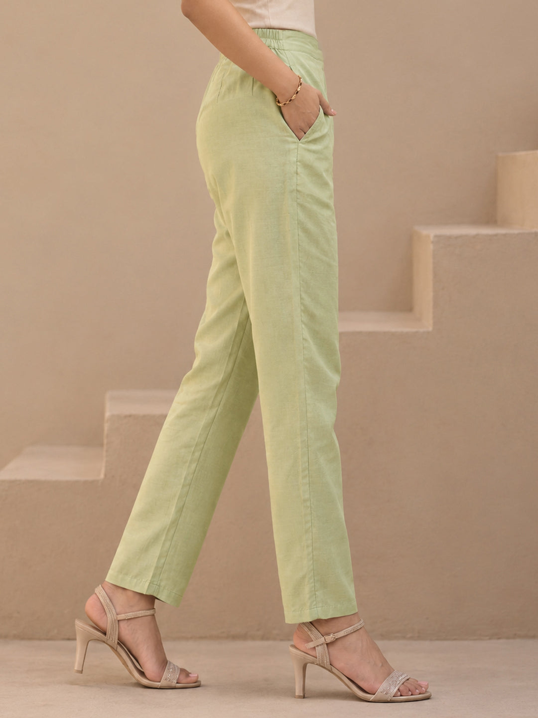 Libas Green Floral Embroidered Organza Straight Suit Set