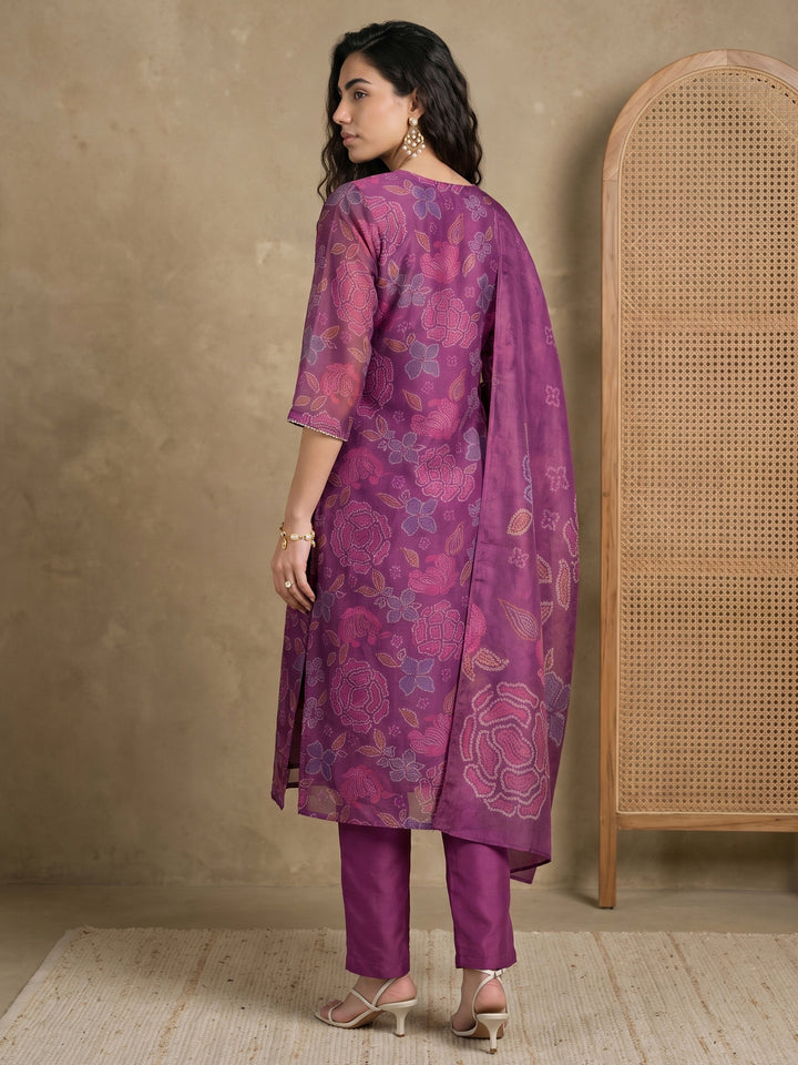 Libas Purple Bandhani Printed Tissue Straight Suit Set