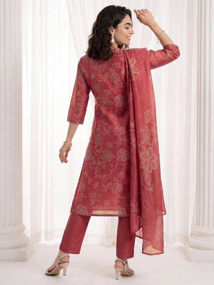 Libas Mauve Bandhani Printed Tissue Straight Suit Set