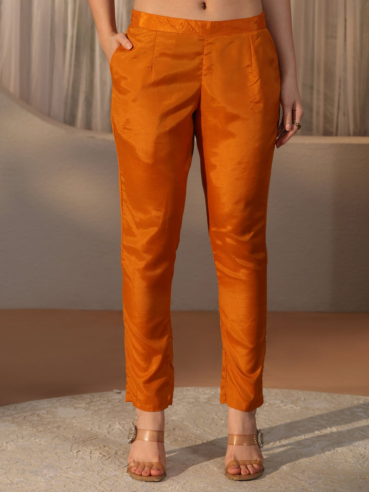 Libas Rust Orange Bandhani Printed Organza Straight Suit Set