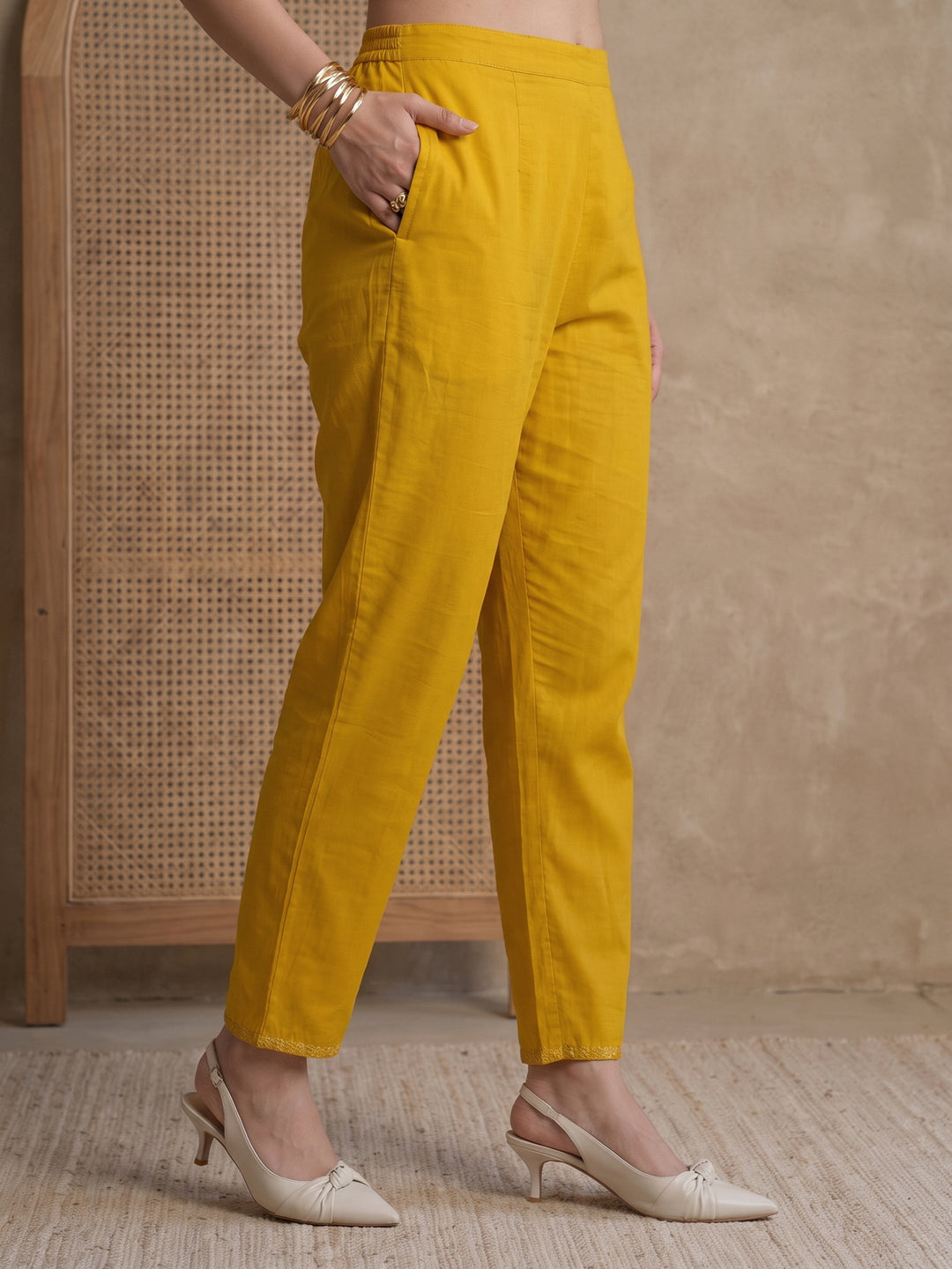 Libas Mustard Floral Embroidered Chanderi Silk Straight Suit Set