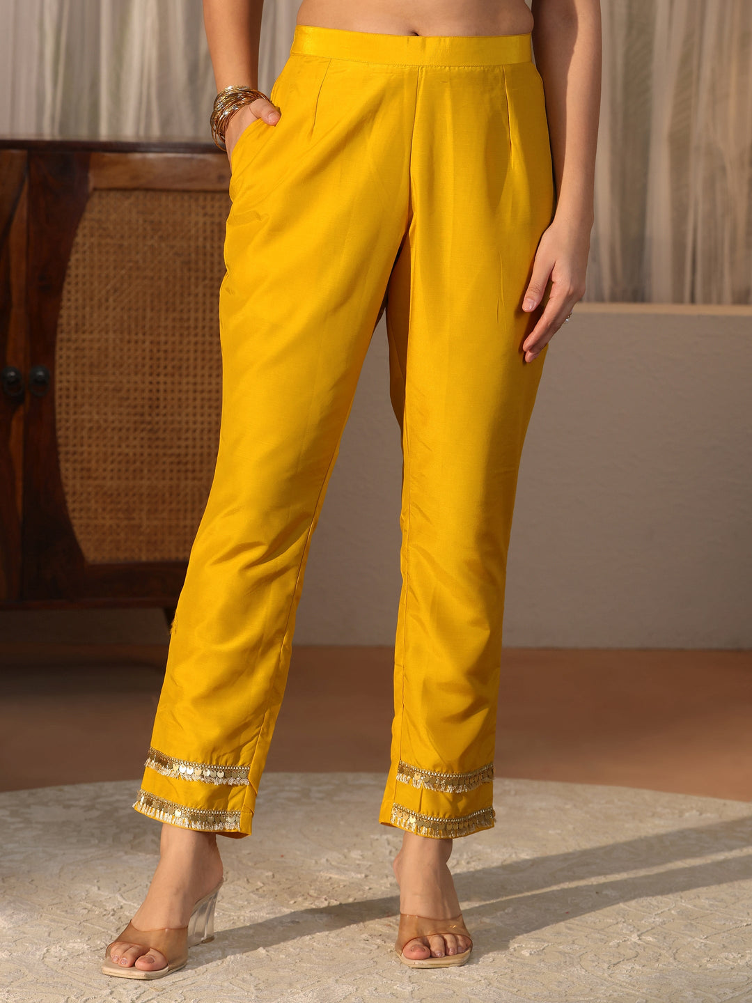 Libas Mustard Floral Embroidered Organza Straight Suit Set