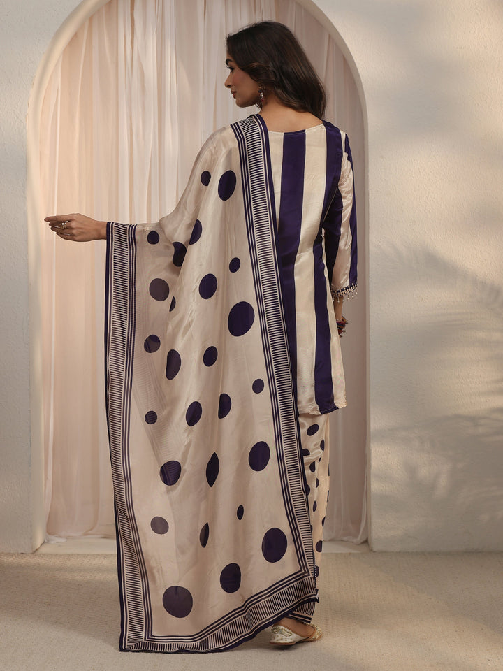 Libas Blue Striped and Polka Dot Organza Farshi Salwar Suit