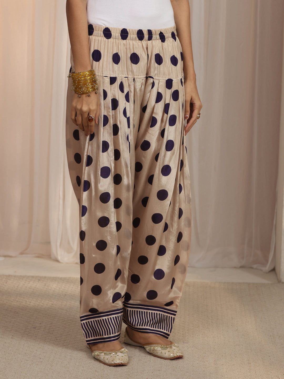 Libas Blue Striped and Polka Dot Organza Farshi Salwar Suit