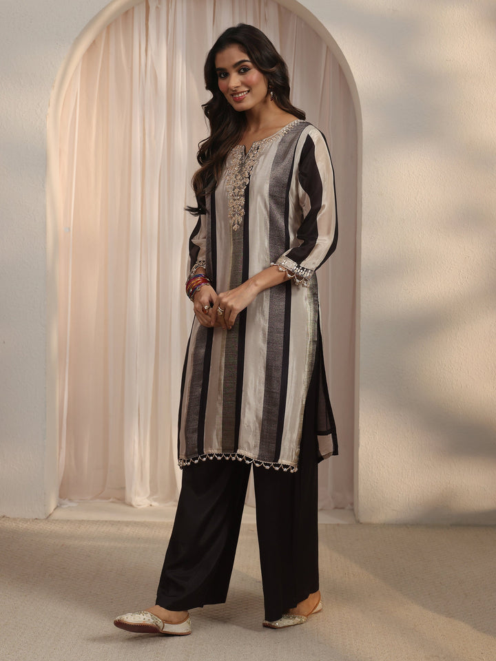 Libas Black Striped Organza Palazzo Suit Set