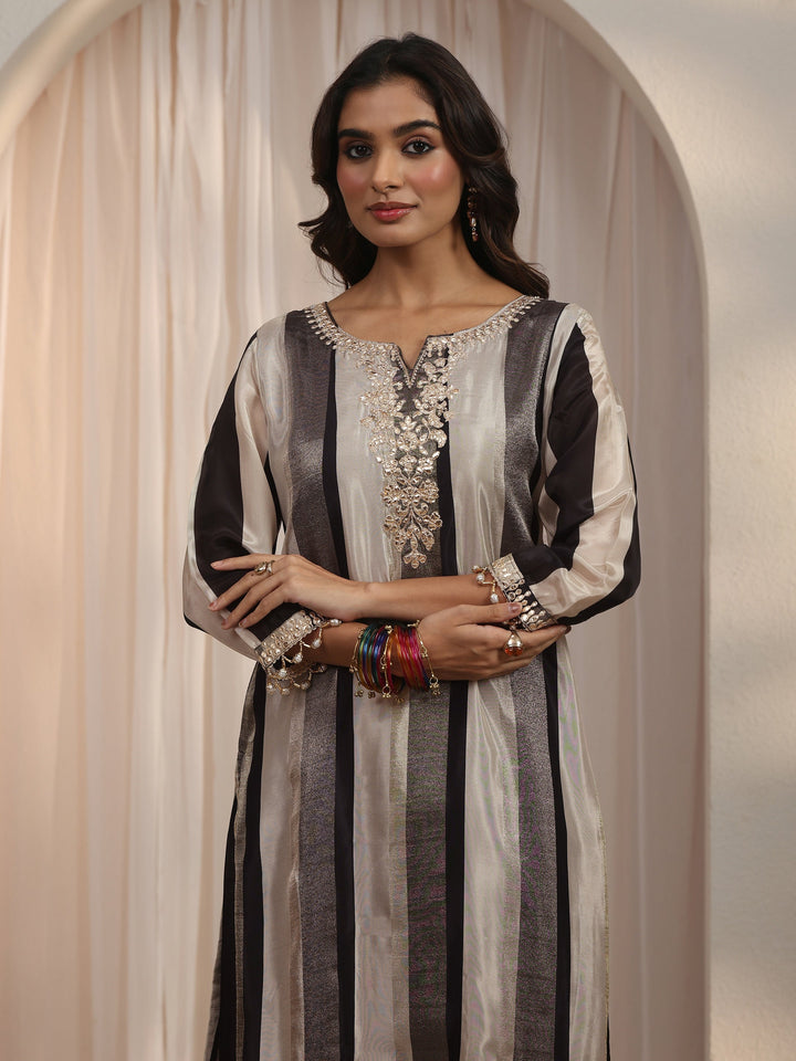 Libas Black Striped Organza Palazzo Suit Set
